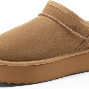 Women's Suede Platform Furry Slippers Cozy Memory Foam Indoor Outdoor
